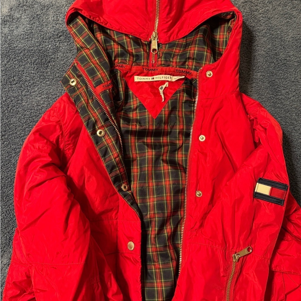 Vintage Y2K Tommy Hilfiger Red Plaid Lined Jacket with detailing